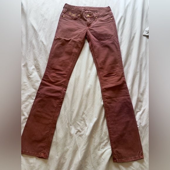 Robin’s Jean Women’s Size 25 Burgundy Bootcut Jeans Gold Embroidered Wings Y2K - Picture 2 of 13